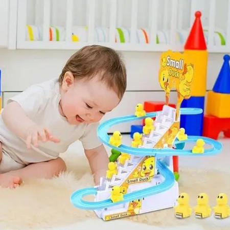 Duck Slide Stairs Toy Burrs-free Electric Light Music Amusement Climb Stairs Toy with 9 duck