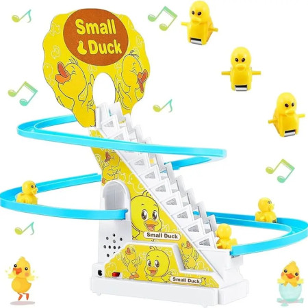Duck Slide Stairs Toy Burrs-free Electric Light Music Amusement Climb Stairs Toy with 9 duck