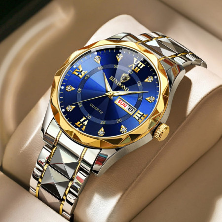 Luxury Binbond mens diamond ceiling glass Rose Blue watch