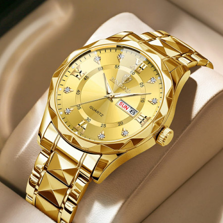 Luxury Binbond mens diamond ceiling glass Full Gold watch