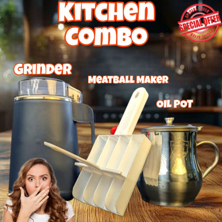 3 In One Kitchen Combo Set, Electric Grain Mill Grinder ,Stainless Steel Oil Pot, Meatball Maker,best combo for kitchen